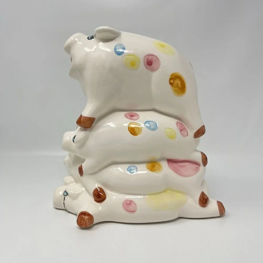 4 Pig High Ceramic Pile Pokadots Coin Bank 8